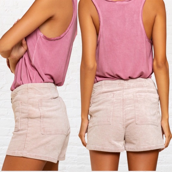 1 S LEFT POL Powder Pink Zip Front Corduroy Shorts - Picture 3 of 15